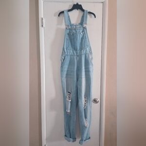 MISSLOOK Light Blue Distressed Overalls